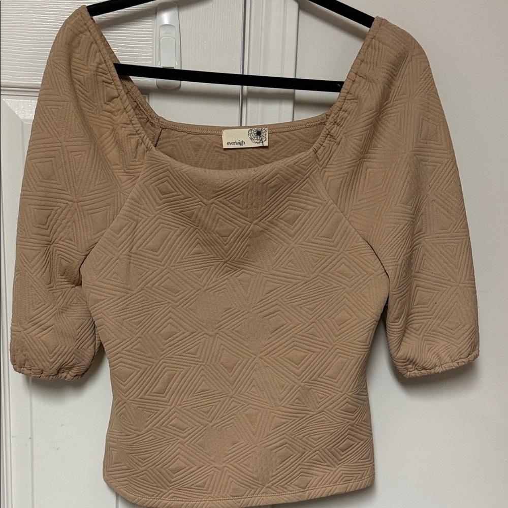 Anthropology everleigh Textured Scoop-Neck Crop Top in Tan